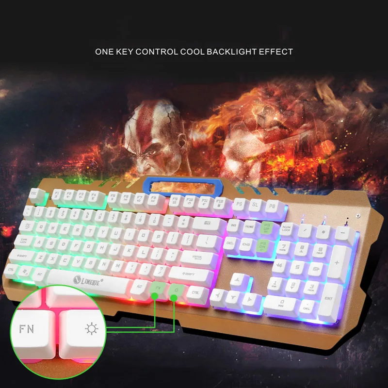 Wired Illuminated Metal Keyboard And Mouse Set, Mechanical Feel, PUBG Game, 104 Key Illuminated Computer Accessories