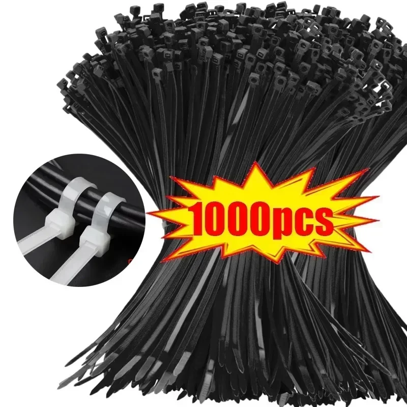 1000/100Pc Wholesale Plastic Nylon Cable Ties Self-locking Cord Straps Adjustable Cables Fastening Loop Home Office Wire Zip Tie