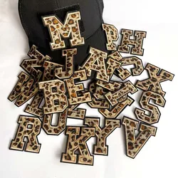 6CM Height,A-Z Small Letters Fabric Stickers Leopard Print English Letter Embroidered Applique Iron On Patches,DIY Sew on Patch