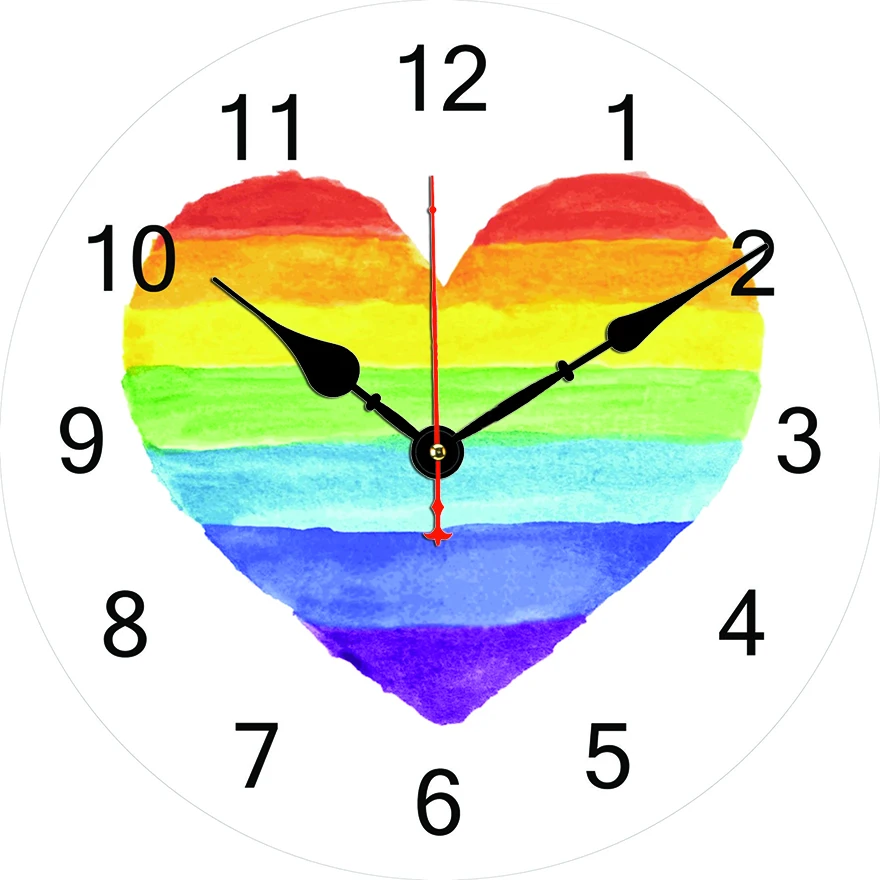 Reloj de pared redondo de amor arcoíris, sala de estar, dormitorio, cocina, decoración del hogar, reloj de pared, reloj de cuarzo silencioso, artículos de decoración del hogar