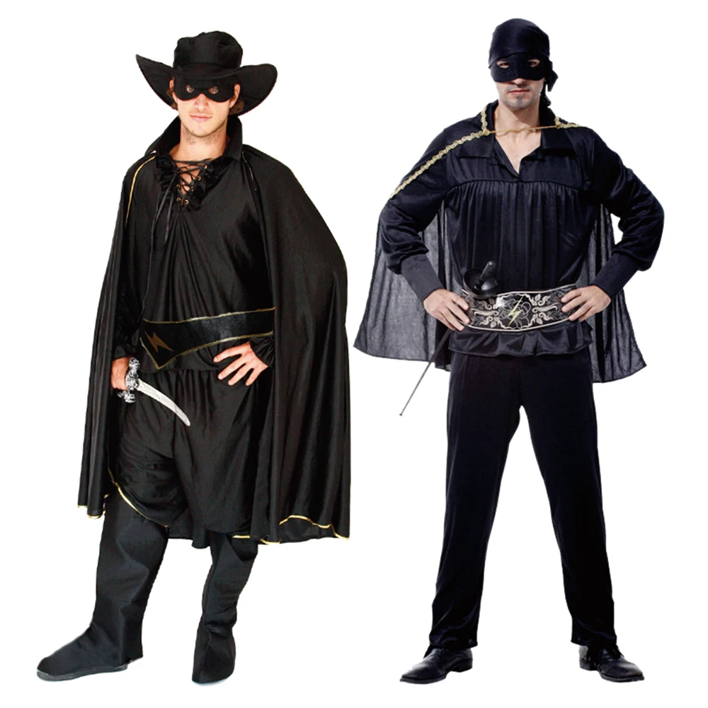 Zorro Herenkostuums Alain Delon R.i.p Klassieke Filmpersonage Zwaardman Cosplay Pak Outfits Met Hoofddeksels Eye Patch Zwarte Mantel