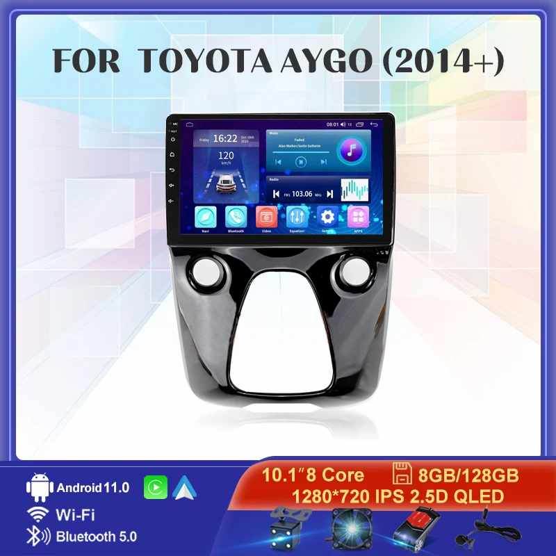 Android 11 Car Radio Multimedia Player For Toyota Aygo/Peugeot 108/Citroen C1 2014+ 10.1 Inch 2 Din CarPlay Auto GPS Stereo DVD