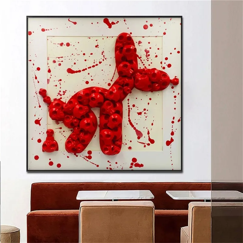 Red Dog Statue Wall Art Poster Modern Graffiti Nordic Sculpture Prints Canvas Painting Picture for Toilet Bathroom Home Decor