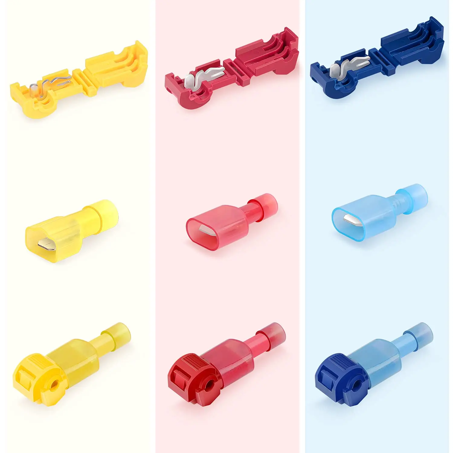 T-Tap Wire Connectors, Self-Stripping Quick Splice Electrical Wire Terminals, Insulated Male Quick Disconnect Spade Terminals