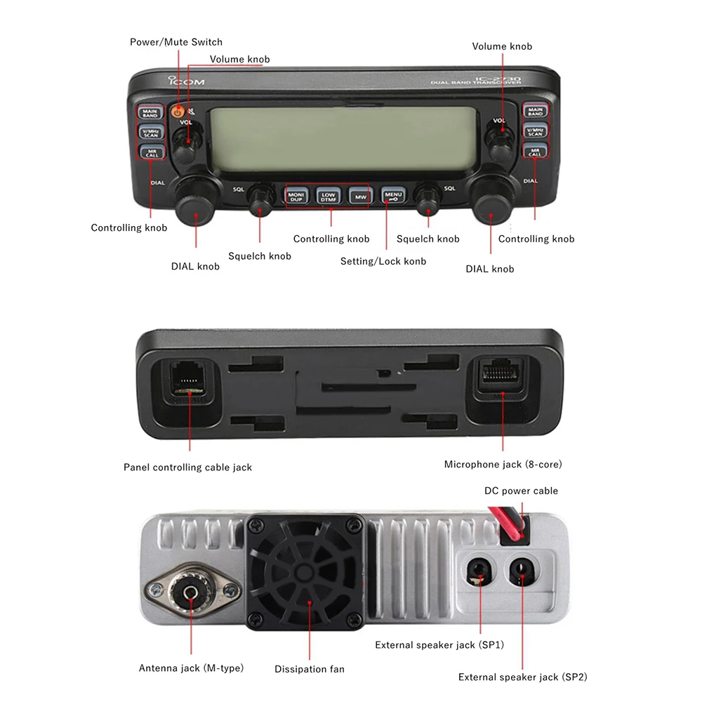 Walkie Talkies para coche IC-2730A, transceptor de doble banda desmontable, estación de vehículo de alta potencia, Walkie Talkie analógico de