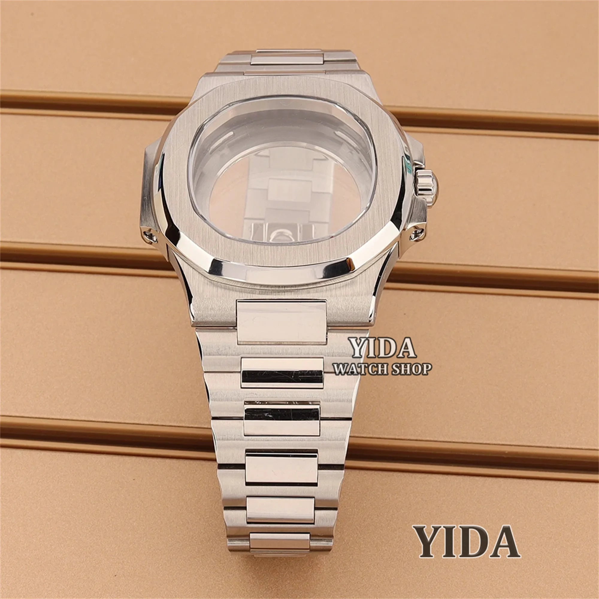 

Nautilus Watch Case Bracelet 316L Stainless Steel Case Sapphire Glass 100M Waterproof Fit NH35 NH36 NH38 Movement Watch Parts