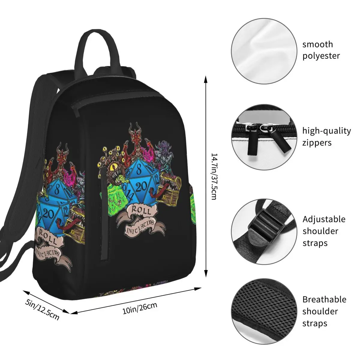 Roll Initiative Dungeon And Dragon Backpack Student BookBag Kids School Bag Laptop Shoulder Bags Boys Girls