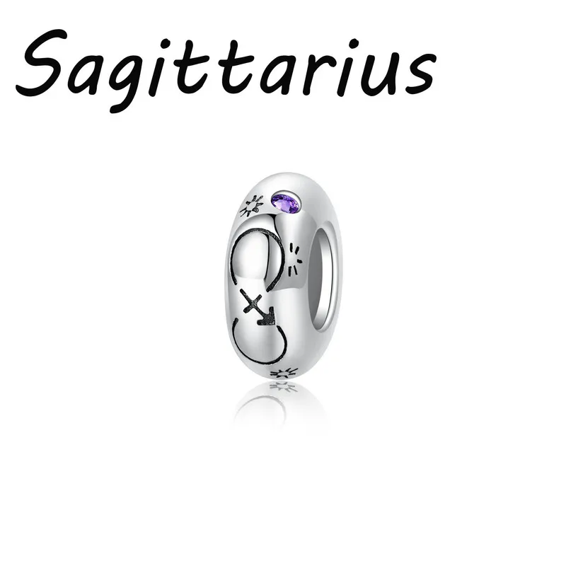 

925 Sterling Silver Zodiac Sagittarius Spacer Bead Pendant Charm Bead Fit Original Bracelet DIY Accessories