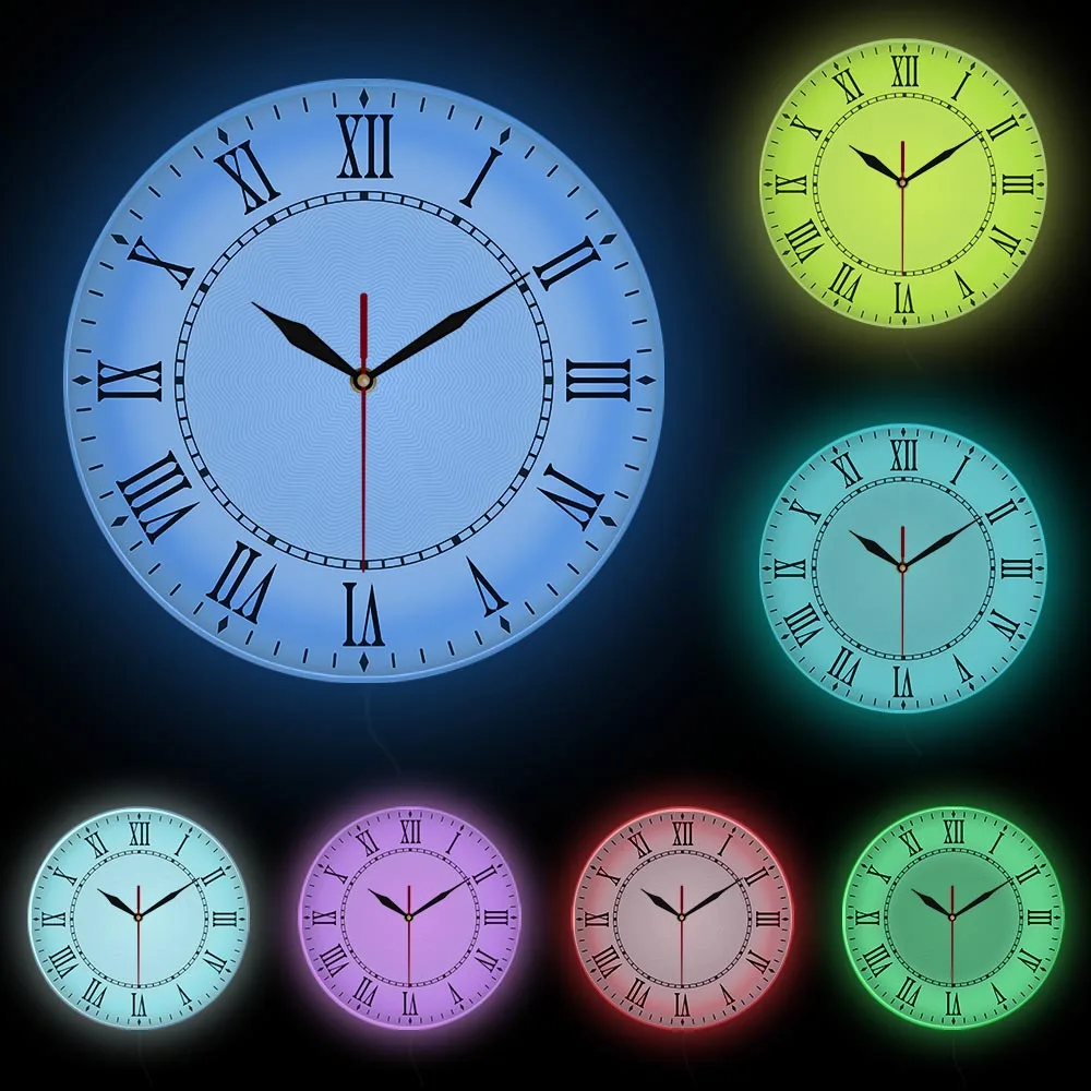 Vintage Roman Numerals Wall Clock With LED Backlight Home Decor Nightlight Luminous Wall Clock Silent Quartz Clock Glow in Dark