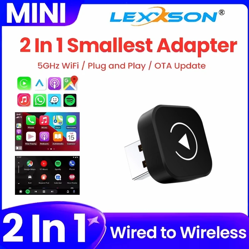 2025 New Adapter 2in1 Mini CarPlay Box Wired To Wireless CarPlay Android Auto Smart Box Bluetooth Connect Plug&Play For 98% Cars