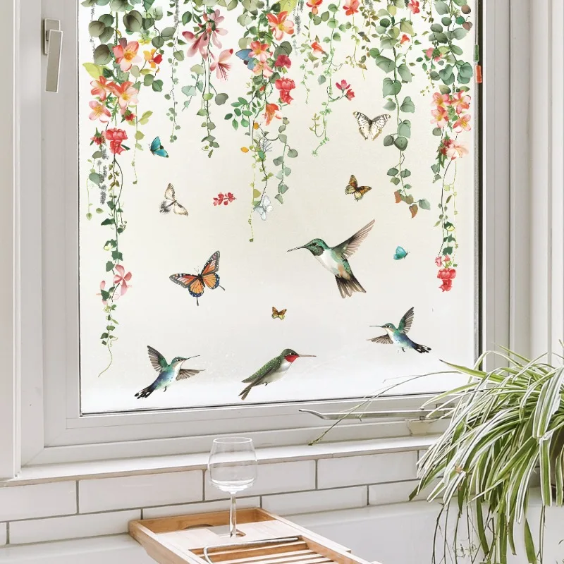 Creative Green Plants Flowers Vines Glass Windows Home Landscaping Decoration Electrostatic Uv Window Stickers
