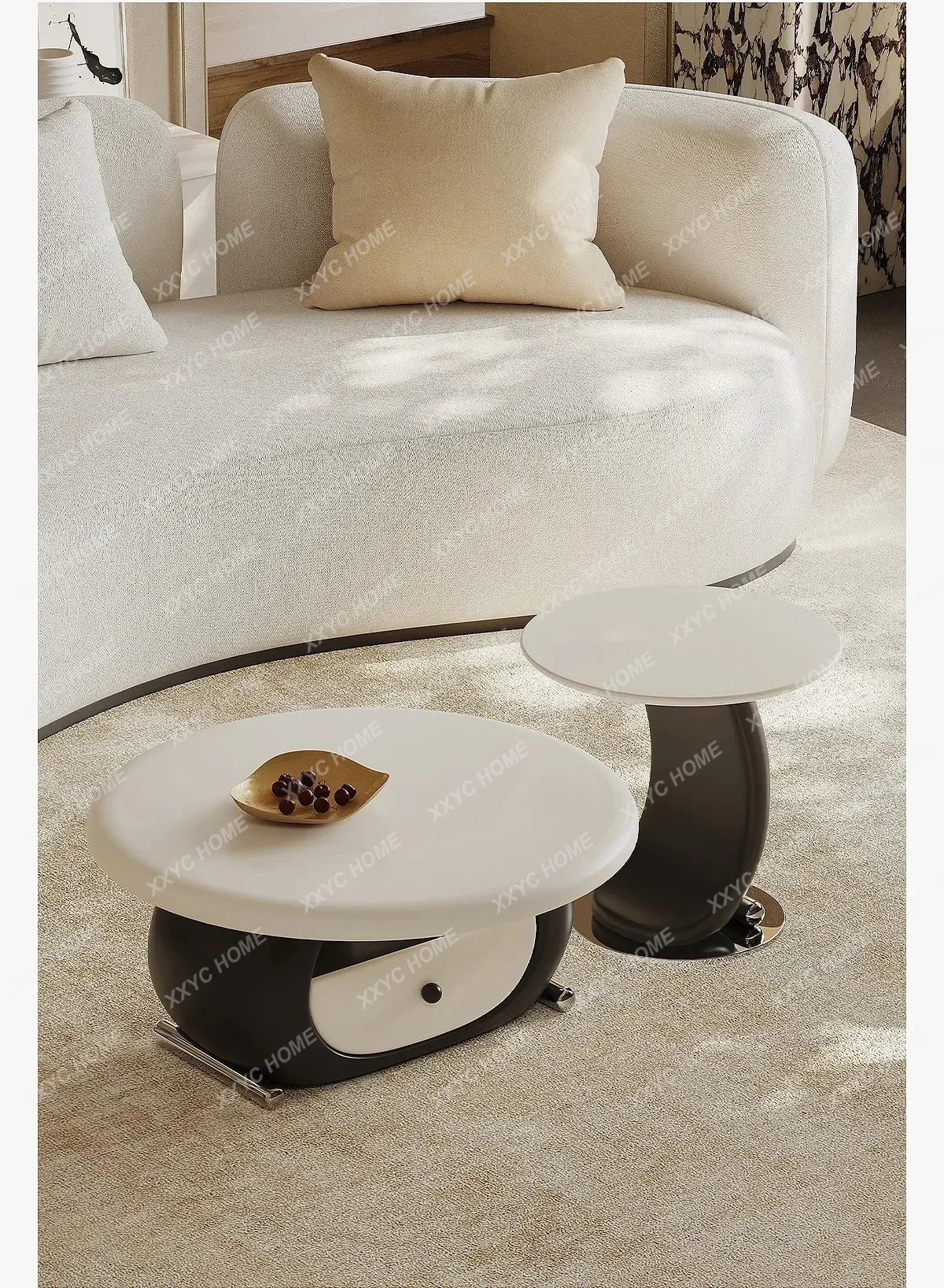 

Retro Coffee Table Living Room Home Minimalist Light Luxury High-end Black And White Round Coffee Table