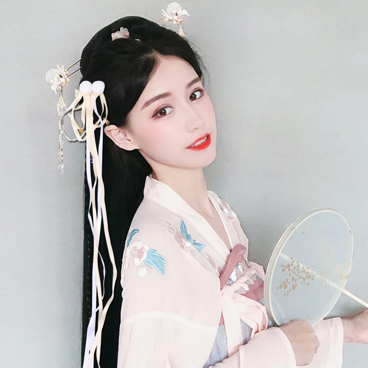 

Hanfu Hairpin Tassel Decor Ribbon Kimono Accessories Bell Clips Chinese Style Girls Hairpin Daily Use Hair Decor