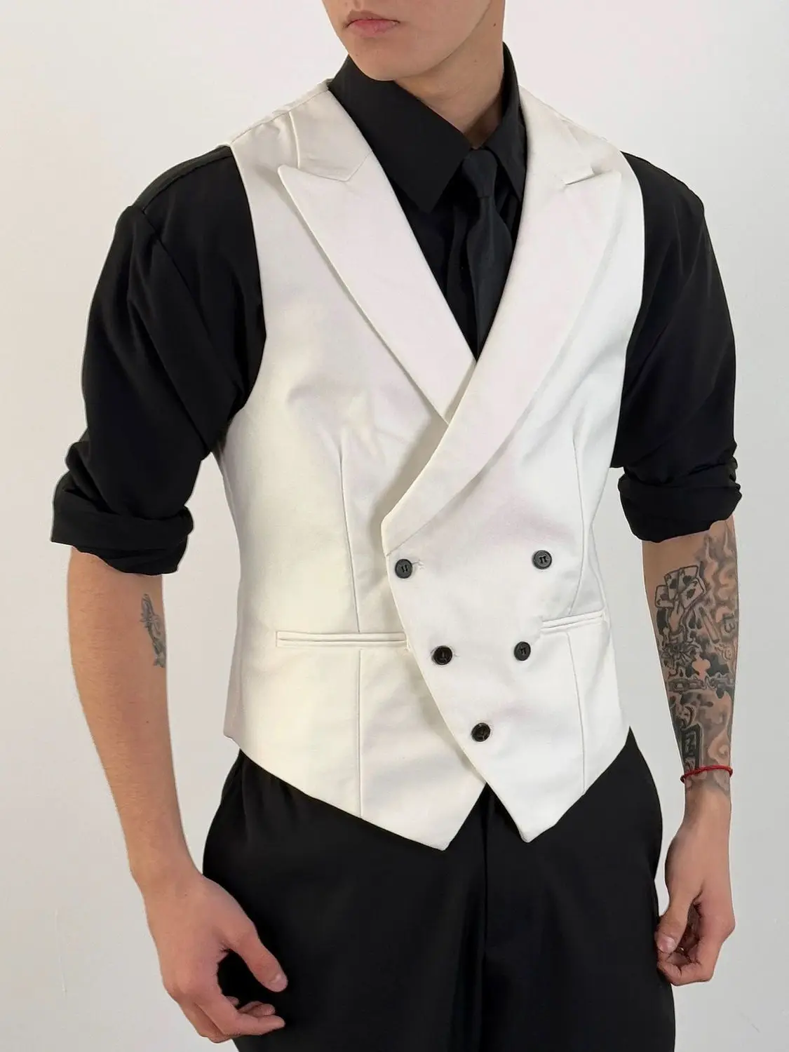 

Men's Classic Double Breasted Suit Vest White Notch Lapel Waistcoat for Groomsmen for Wedding
