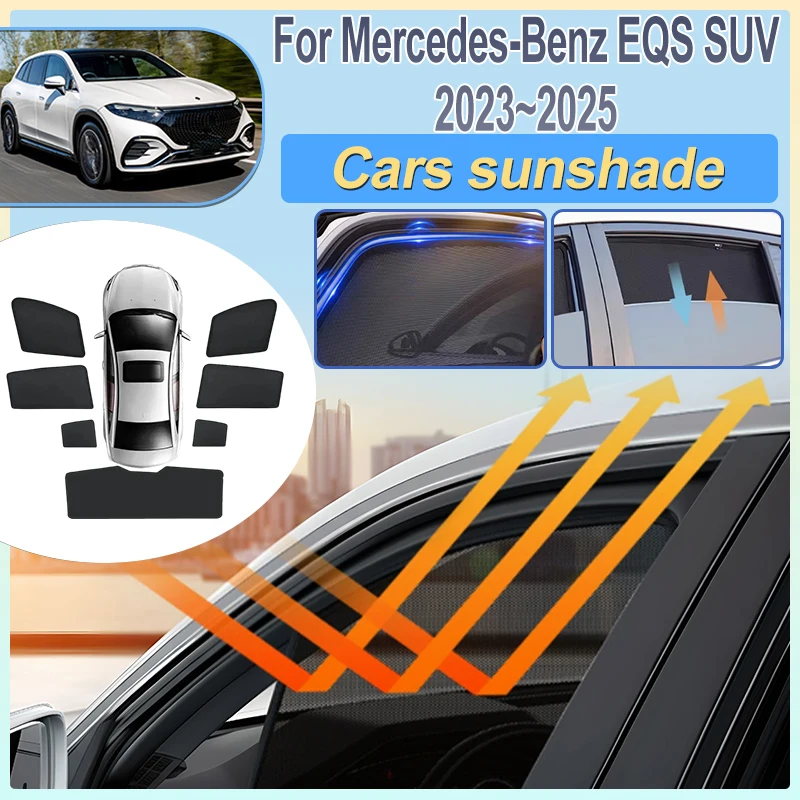 

For Mercedes Benz EQS SUV 2023 2024 2025 X296 Anti-UV Car Mesh Sunshade Side Rear Window Windshield Sun Visor Covers Accessories