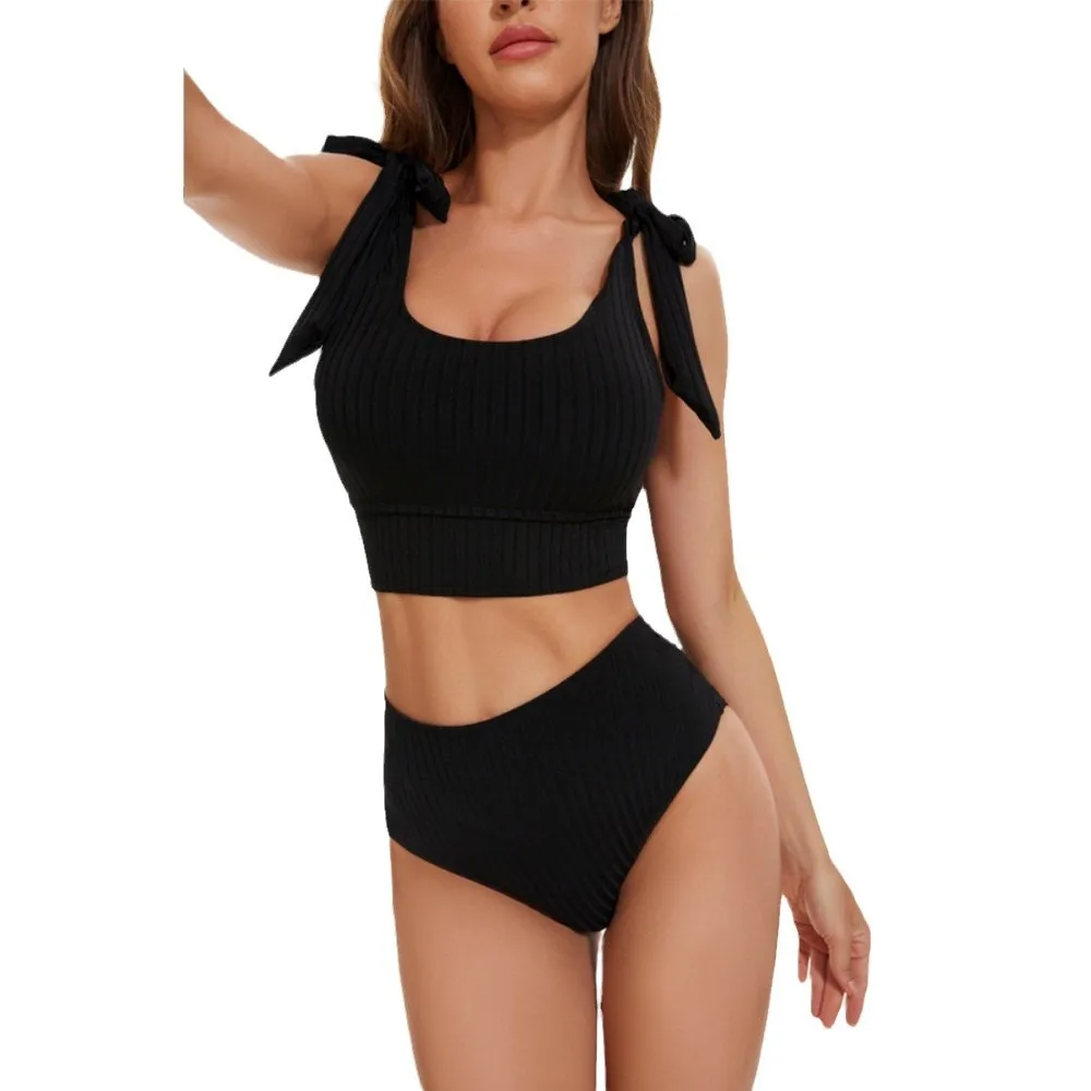 

Сексуальное бикини с высокой талией 2025, женский купальник, купальник из двух предметов, женский черный комплект бикини, купальный костюм с завязками, бразильское бикини
