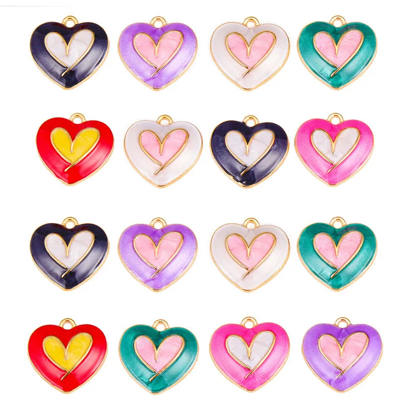 

20PCS/LOT Multicolor Heart Enamel Charms Ornaments Dopamine Peach Heart Accessories For DIY Necklace Earrings
