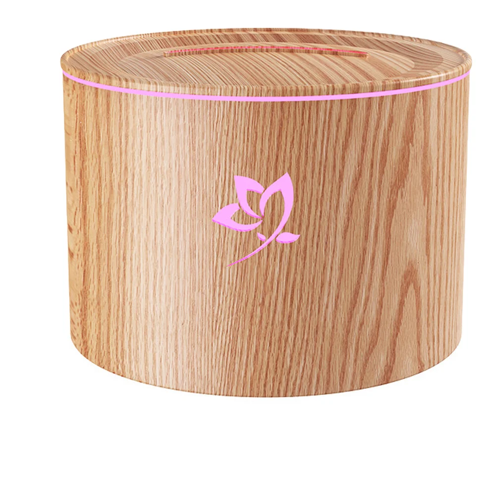 USB Rechargeable Aromatherapy Diffuser with Wood Texture Crackle Design and Soothing Color Changing Flame Light