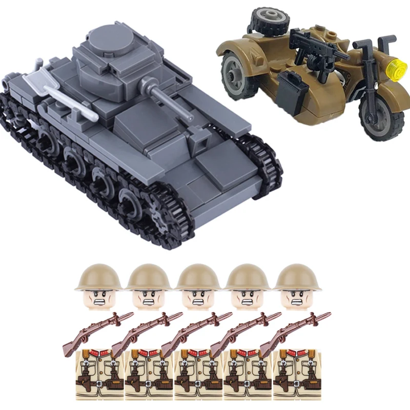 World War 2 Japanese Tank Soldier Figures Building Blocks Military 94-type Armored Vehicle Weapon Parts Mini Bricks Toys Kid Gun