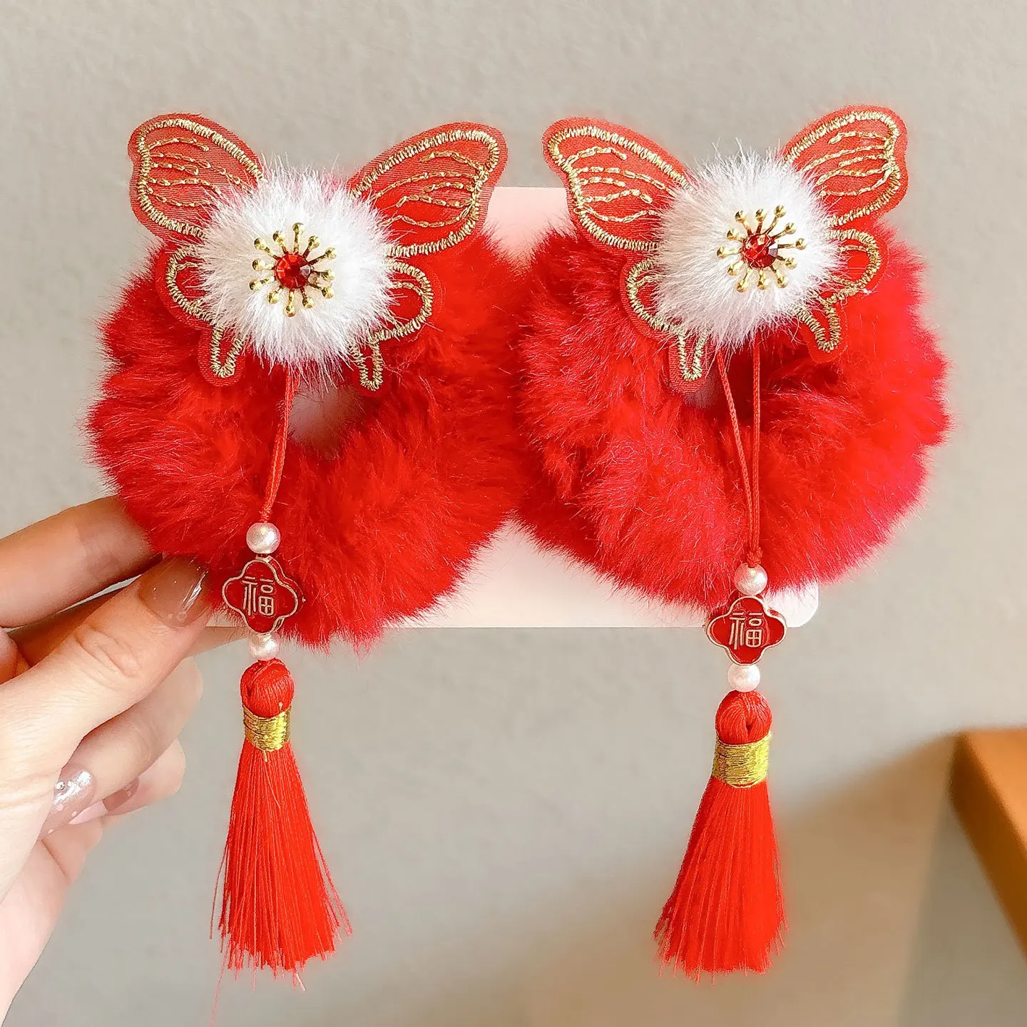 

Red Children's Bow Hairpin Girl's New Year Headwear Chinese Style Hanfu Accessories Hair Clip Hairpin Headwear