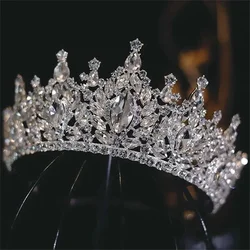 DIEZI Korean Luxury Queen Water Drop Silver Color Tiara Crown For Bridal Women Girls Wedding Princess Party Hair Dress Jewelry