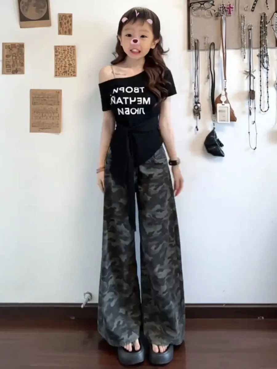 

Off Shoulder T-Shirt Women Oversizeds Leopard Streetwear Solid Color Korean Fashion Cute Top Back Detail Fabric Square Collar GF