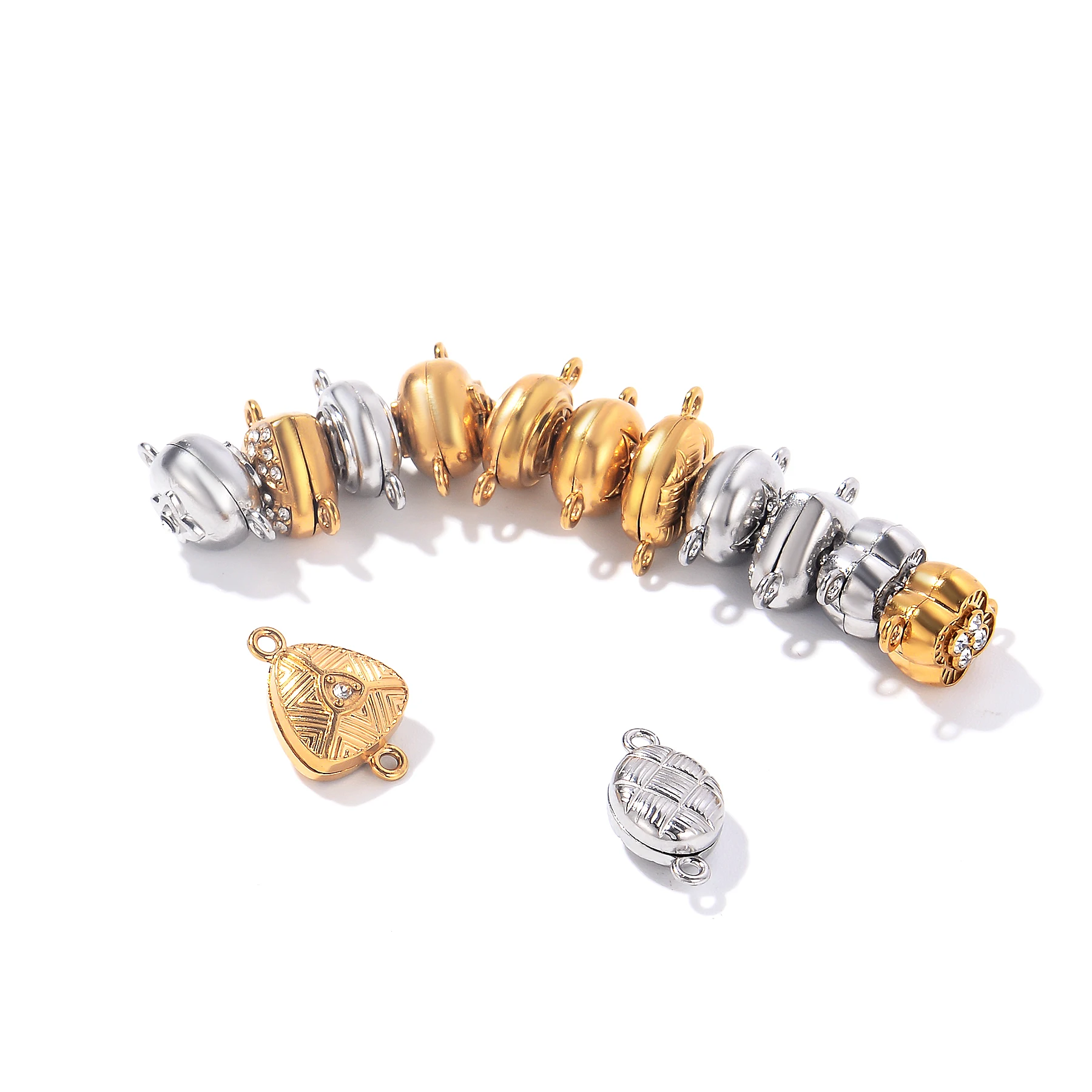 4 Sets/Lot Edelstahl-Strass-Stein-Magnet-Endverbinder in Herzform für DIY-Schmuckherstellung, Armband-Zubehör – Detail 4