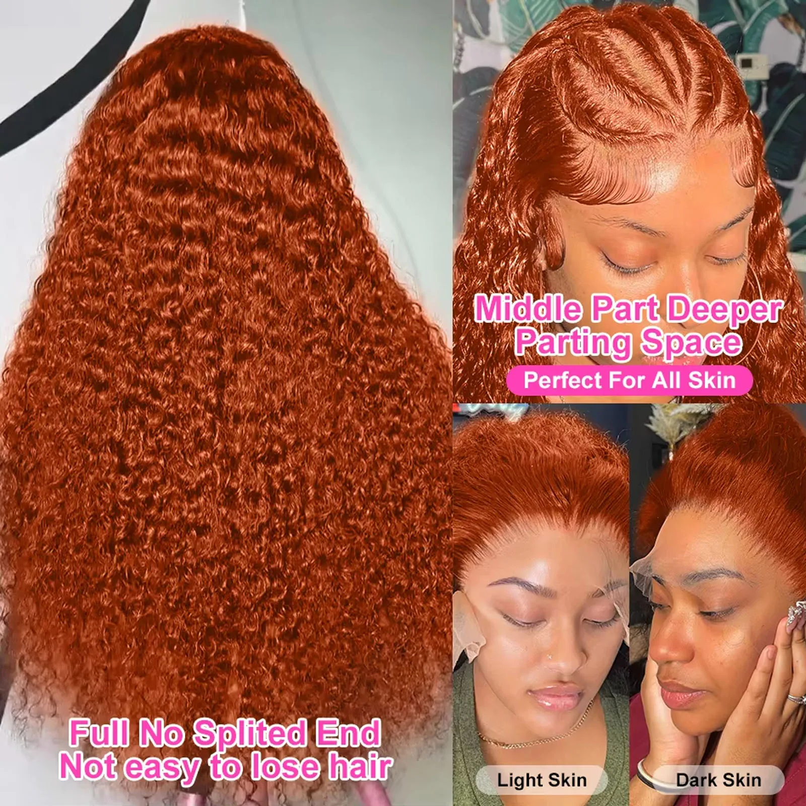 Pelucas delanteras de encaje de onda rizada profunda de color naranja jengibre peluca Frontal de encaje de color rizado de cabello humano 13x6 HD peluca de encaje transparente de 350 colores