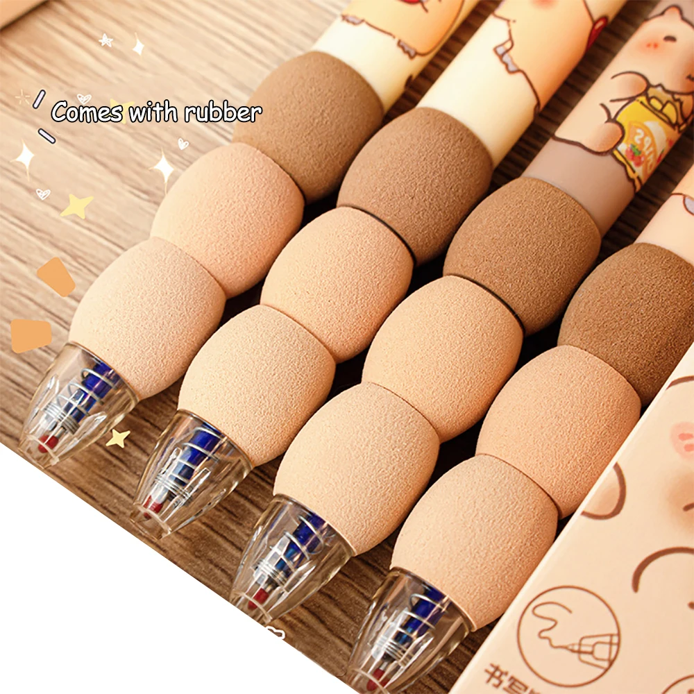 4Pcs 만화 귀여운 Capybara 지울 수있는 젤 펜 Kawaii 빠른 건조 쓰기 부드럽고 우아한 중립 펜 미적 편지지