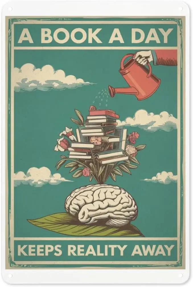Book Lover Metal Sign 8X12IN 