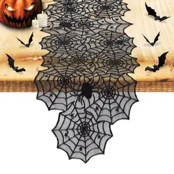 1pc Halloween Decoration Table Runner,Spider Web Black Lace Table Runner for Kitchen Dinner Table,Halloween Decoration Indoor