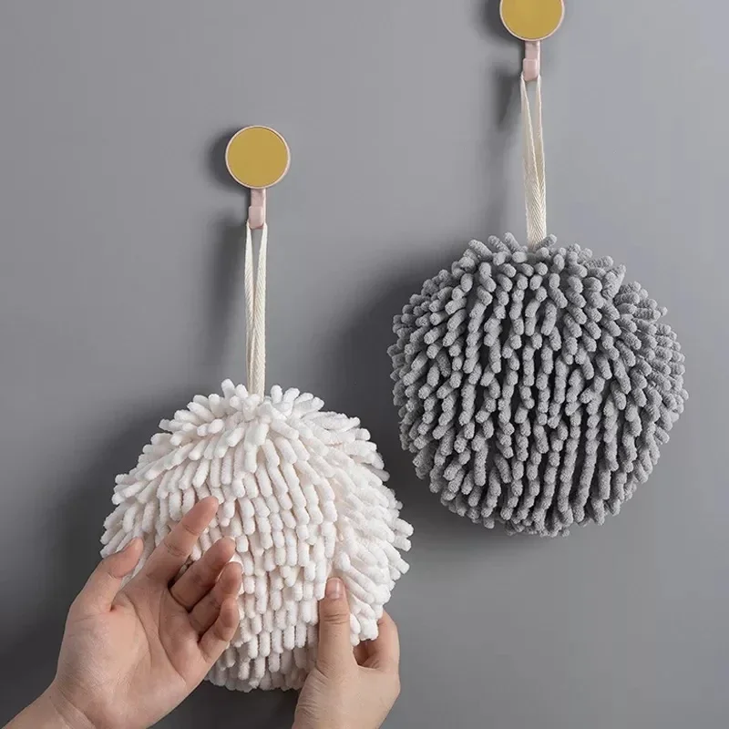 1/2Pcs Chenille Hand Towels Kitchen Bathroom Hand Towel Ball with Hanging Loops Quick Dry Soft Absorbent Microfiber Towels