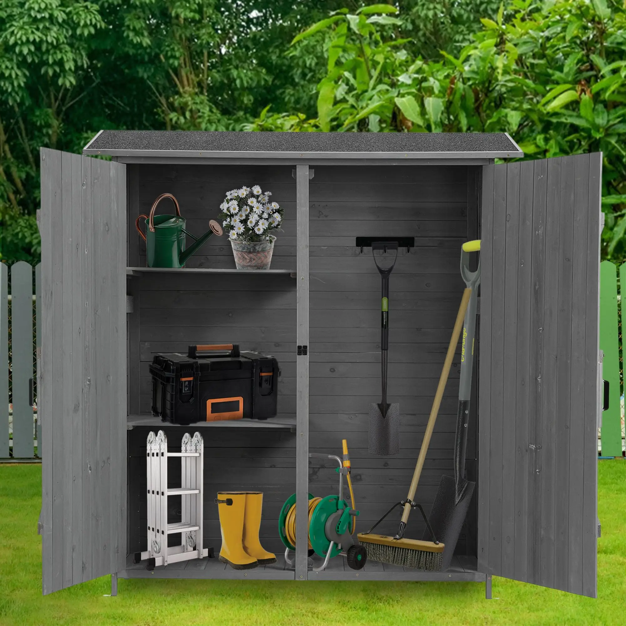 

Outdoor Garden Storage Shed Fir Wooden Garden Tool Storage Cabinet Detachable Shelves, Weather Resistant Easy to Assemble Sheds