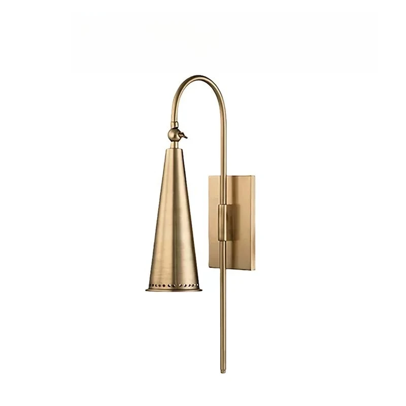 Vintage Brass Bedroom Bedside Wall Lamp Horn Adjustable Living Room Wall Lamp