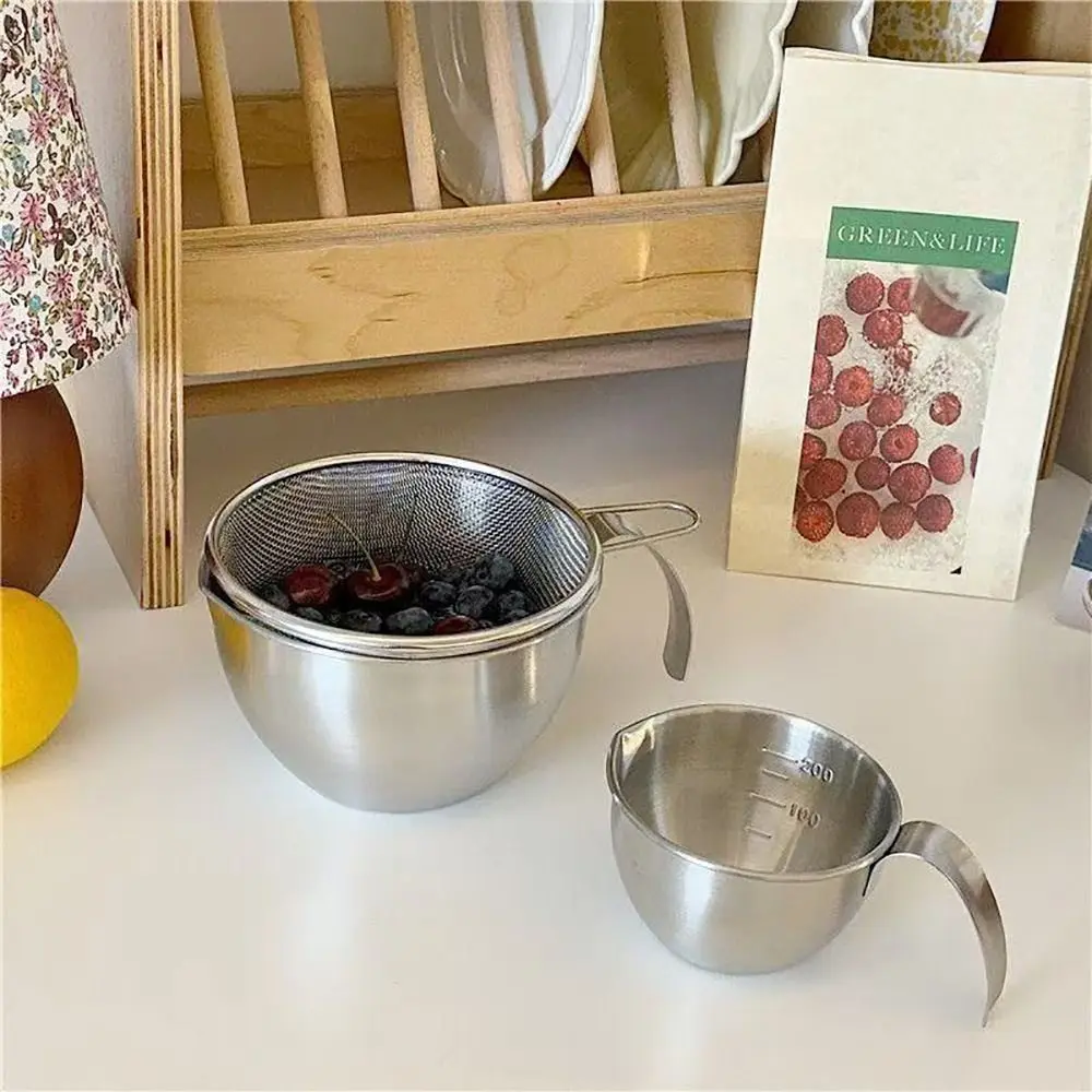 Stainless Steel Colander Basin with Scale Household Measuring Spoon Set Silver Double Layers Vegetable Washing Basin Kitchen - view 2