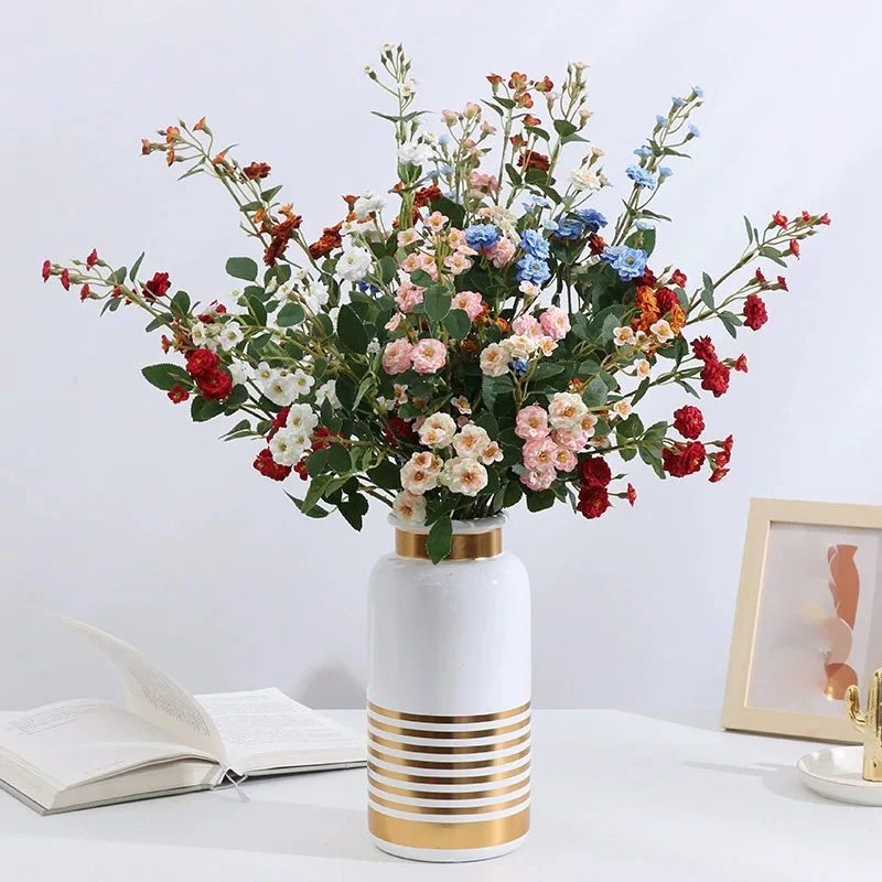 WQNJIN 75 cm Blau Hochwertige Europäische Mini Rosen Lange Zweig Künstliche Seidenblumen Hause Tischdekoration Raumdekoration – Detail 2
