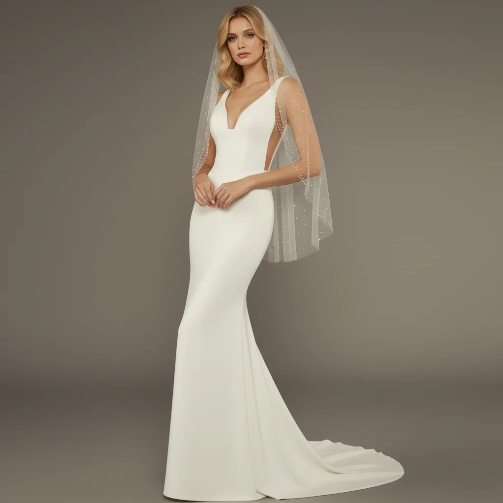 Véu de casamento romântico com bolinhas de pérola, véu de casamento gracioso com design leve e sutil frisado g40