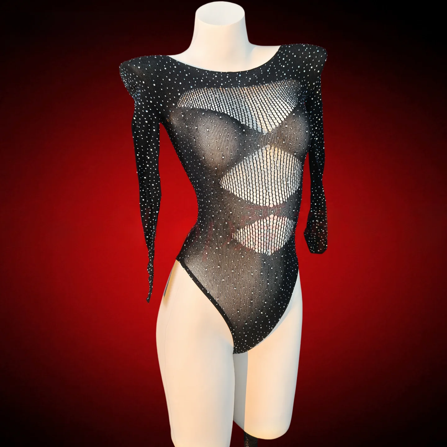 

Женский облегающий комбинезон Erosop с длинными рукавами, стразами и прозрачными вставками для джазовых и уличных танцев, из полиэфирного волокна