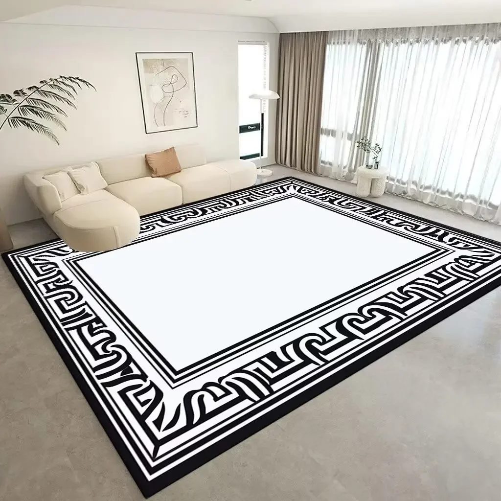 Modern Simple Carpet Decoration Home Washable Luxurious Rug Living Room Large Carpets Black White Room Decor Area Mat Non-slip