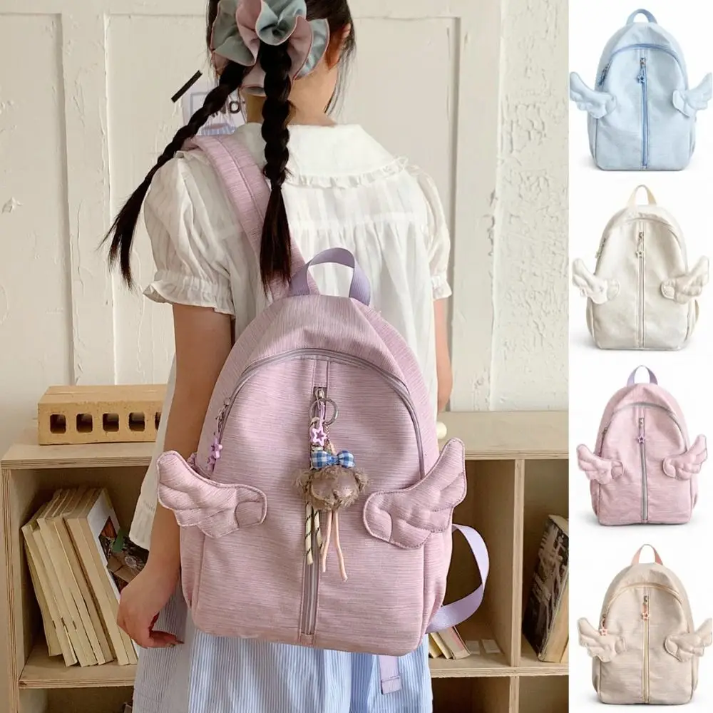 Cute Sweet Angel Wing Backpack Minimalist Multicolored Nylon Rucksack Cute Large Capacity Student School Bag Daily