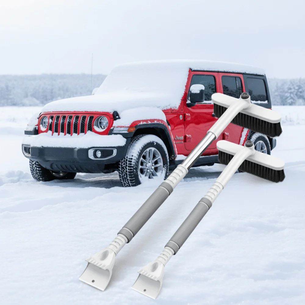 2 في 1 مجرفة ثلج للسيارة 360 درجة °   دوران 24 سنتيمتر اتسعت مجرفة رئيس الجليد كشط أداة توفير العمالة متعددة الوظائف فرشاة الثلوج سيارة