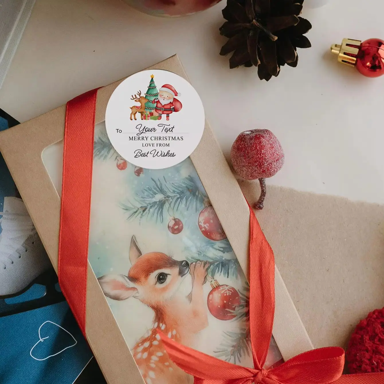 1/48/96Pcs Round Custom Text Stickers, Personalized Christmas Decor Labels, Holiday Favor Tags, Gift Pouches & Treat Box Markers