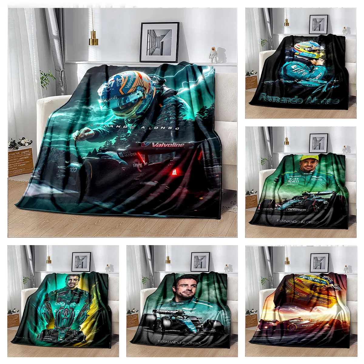 Racing Car F-Fernando A-Alonso Racer 3D Flannel Blanket Soft Throw Blanket Art For Home Decor Bedroom Bed Sofa Picnic Fans Gift