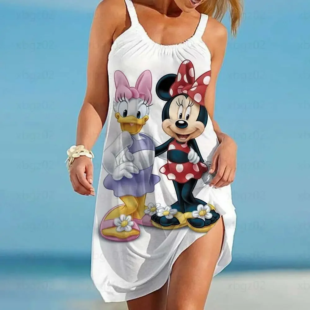 Women\'s Dress Elegant Dresses for Women 2024 Party Boho Cartoon Disney Loose Sling Sleeveless Donald Duck Sexy Printed Boho Top