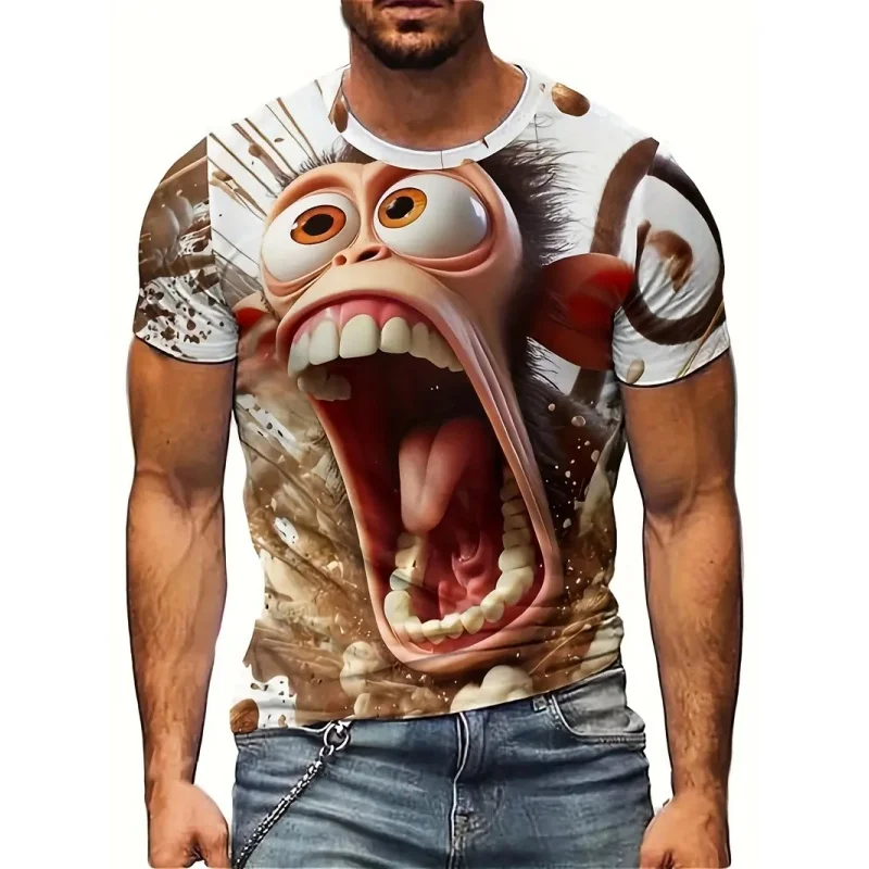ثلاثية الأبعاد مطبوعة القرد حمار تي شيرت للرجال مضحك الحيوان الجرافيك تي شيرت الصيف عادية الرياضة قصيرة الأكمام الجولة الرقبة تيز القمم