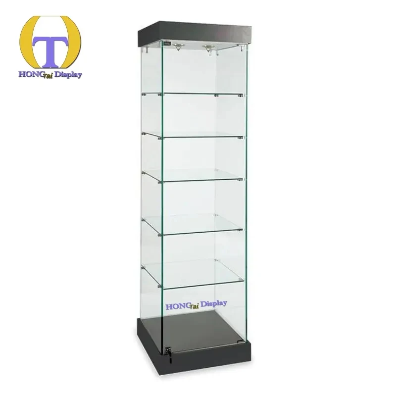 custom.Tempered Glass LED Lit Heavy Duty Waterproof Retail Shop Display Showcase Floor Base Model Disp