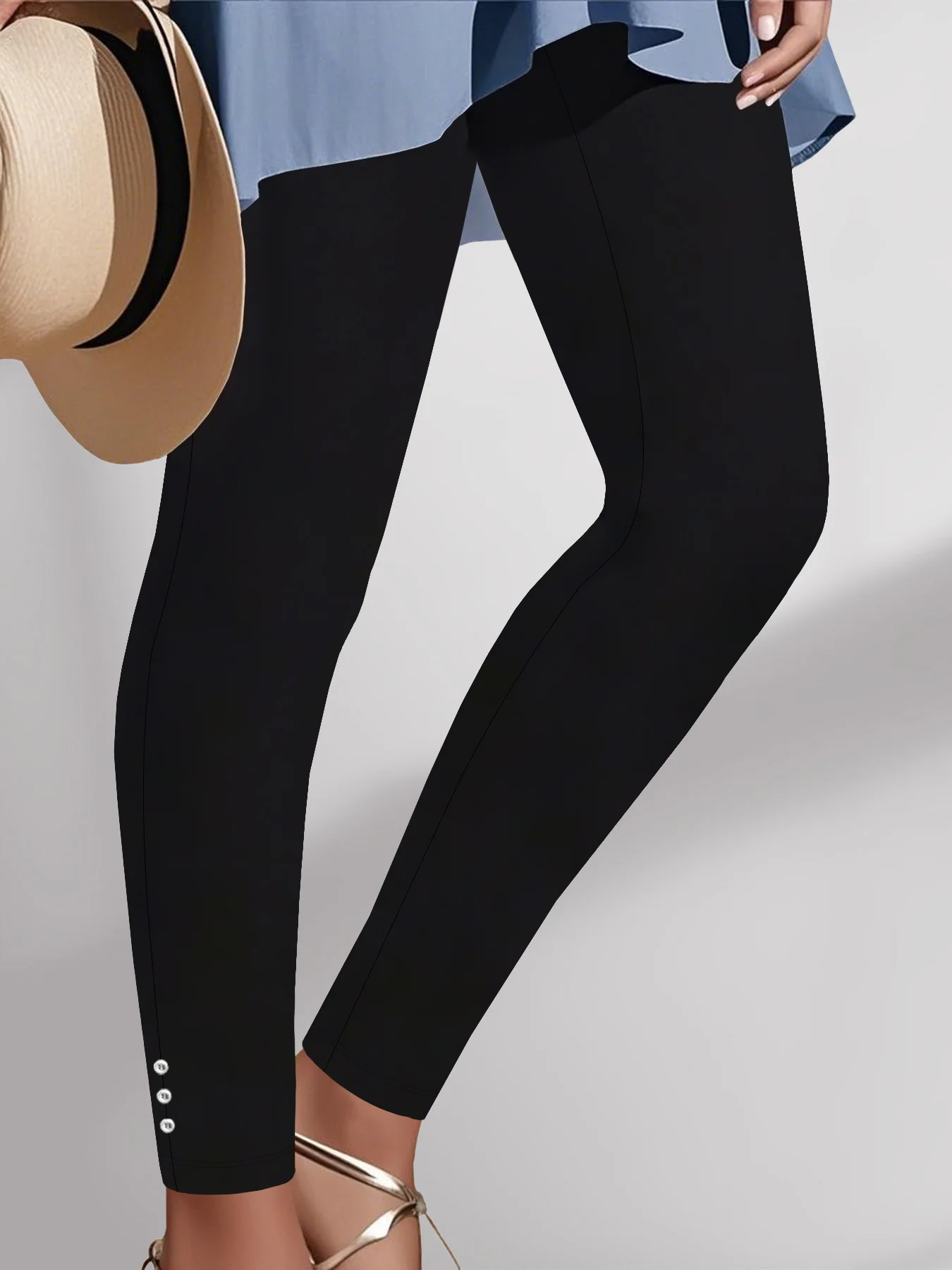 

Women's Super Soft Leggings With Side Button Detail, High Stretch No SeeThrough Workout Running Yoga Athletic Capri Leggings