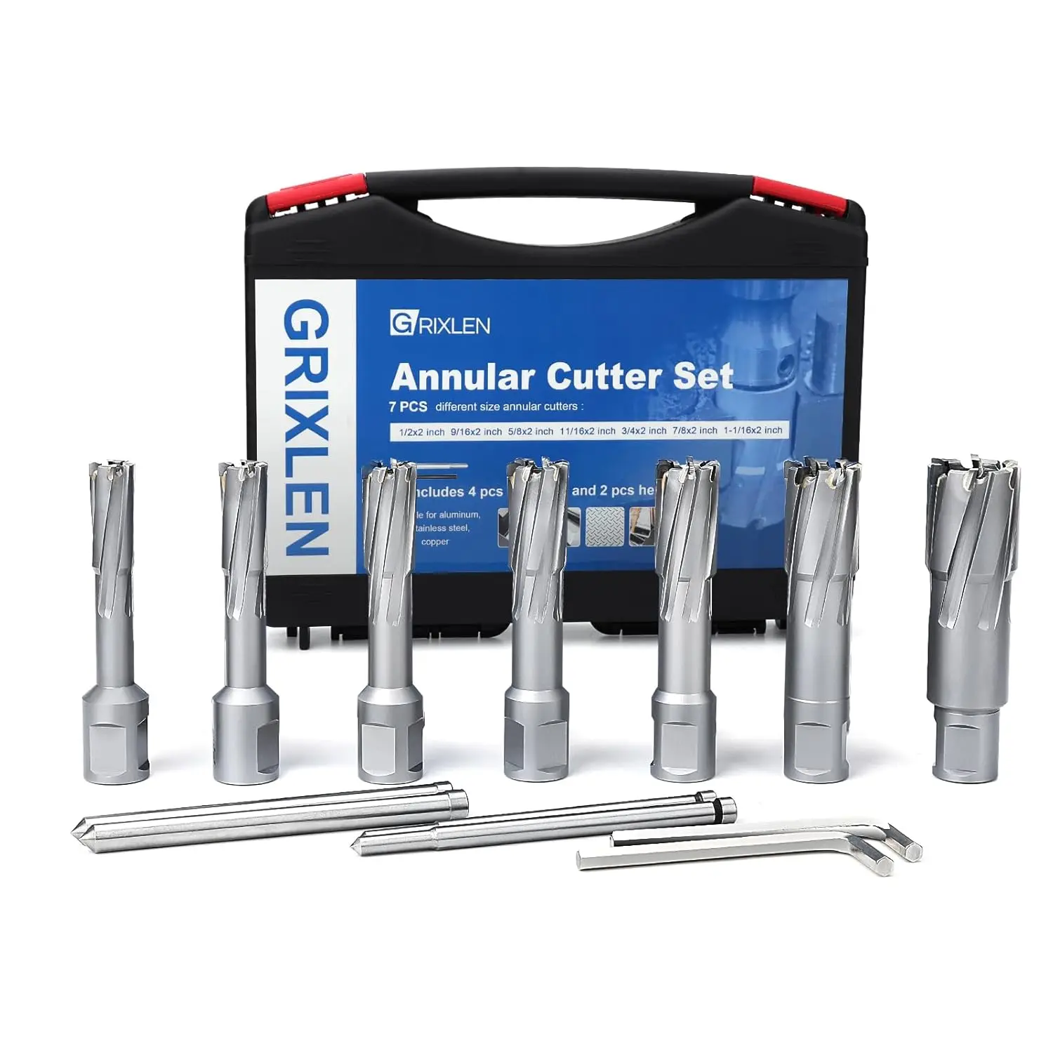 

Набор из 7 кольцевых фрез, от 1/2 до 1-1/16 дюйма, с твердосплавными наконечниками для нержавеющей стали и железа, глубина резания 2 дюйма