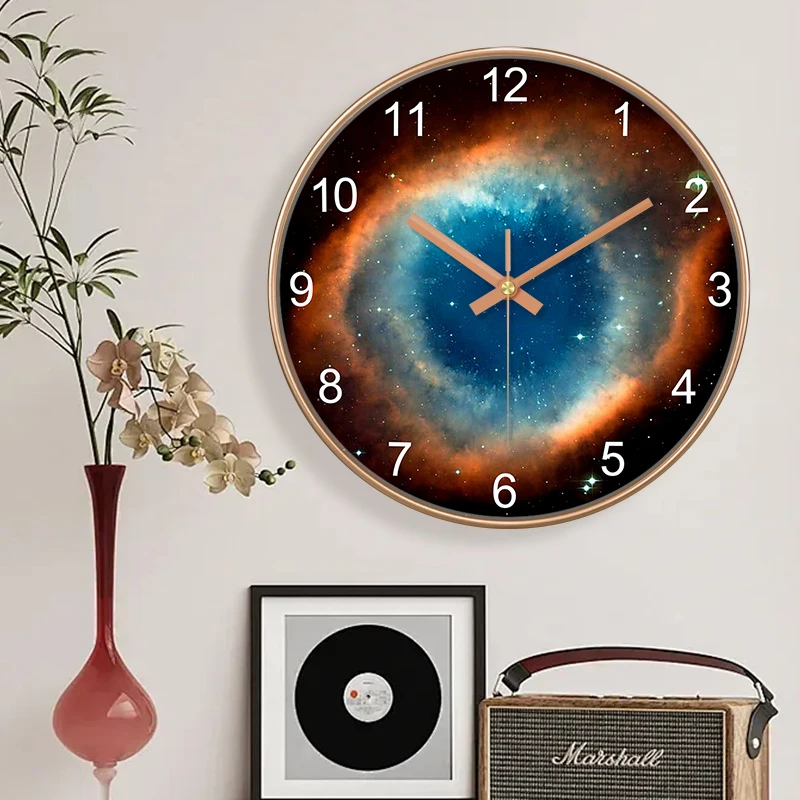 Nebula Galaxy Wall Clock Starry Time Management Silent Movement Round Frame Clock for Living Room Bedroom Abstract Style Decor
