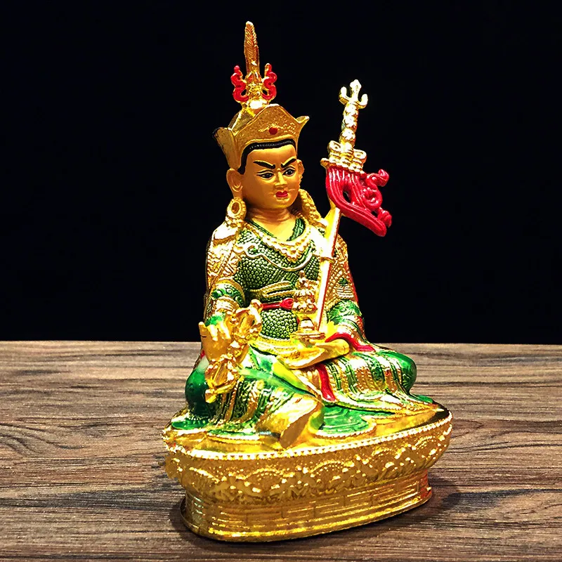 

14.8cm Gilding Craft Alloy Metal Buddhist Padmasambhava Lotus Tibetan Talisman Efficacious Home Putting Decorations